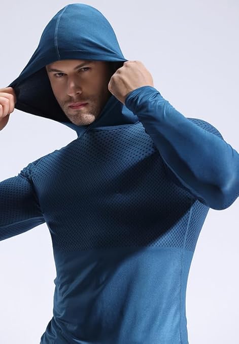 Mens Dry Fit Hoodie Sweatshirts Workout Running Long Sleeve Athletic Shirts