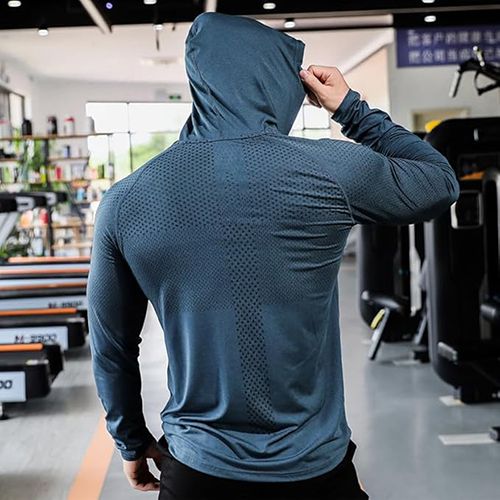 Mens Dry Fit Hoodie Sweatshirts Workout Running Long Sleeve Athletic Shirts