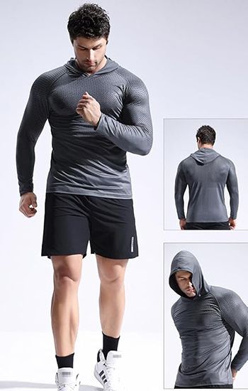 Mens Dry Fit Hoodie Sweatshirts Workout Running Long Sleeve Athletic Shirts