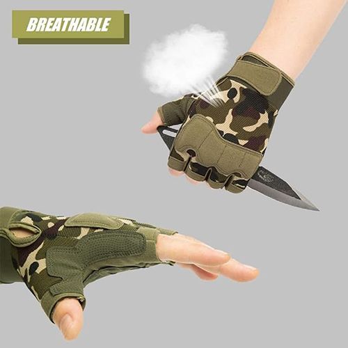 Fingerless Tactical Gloves, Knuckle Protective Breathable Lightweight Outdoor Military Gloves for Shooting, Hunting, Motorcycling, Climbing