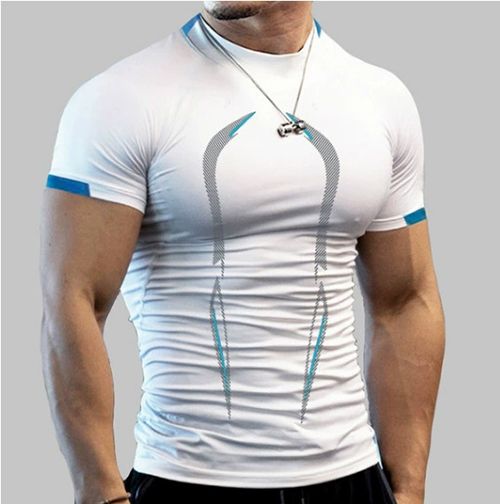 Workout Shirts for Men Stripe T-Shirt Short Sleeve Fitness Crew Neck T Shirt Quick Dry Running Gym Athletic T Shirts