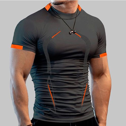 Workout Shirts for Men Stripe T-Shirt Short Sleeve Fitness Crew Neck T Shirt Quick Dry Running Gym Athletic T Shirts