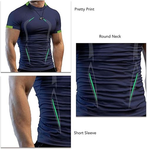 Workout Shirts for Men Stripe T-Shirt Short Sleeve Fitness Crew Neck T Shirt Quick Dry Running Gym Athletic T Shirts