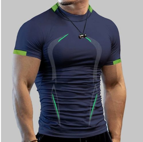 Workout Shirts for Men Stripe T-Shirt Short Sleeve Fitness Crew Neck T Shirt Quick Dry Running Gym Athletic T Shirts