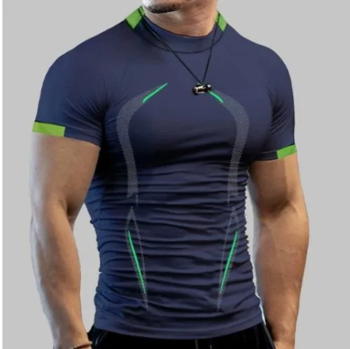 Workout Shirts for Men Stripe T-Shirt Short Sleeve Fitness Crew Neck T Shirt Quick Dry Running Gym Athletic T Shirts
