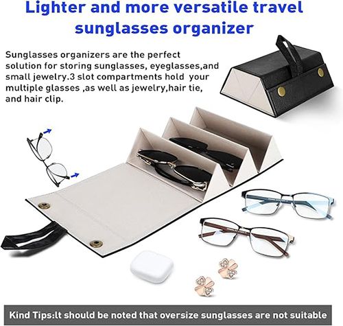 Sunglasses Travel Case,Portable Multiple Glasses box Foldable Eyeglasses Case，Suitable for men, women and girls who carry multiple pairs of glasses(Brown/Black)