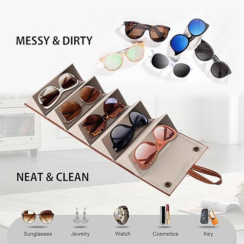 Sunglasses Travel Case,Portable Multiple Glasses box Foldable Eyeglasses Case，Suitable for men, women and girls who carry multiple pairs of glasses(Brown/Black)