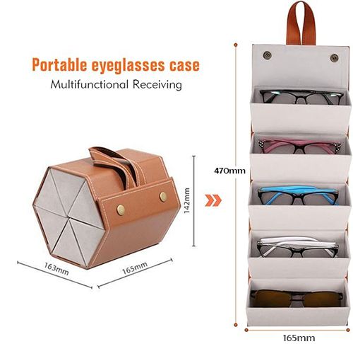 Sunglasses Travel Case,Portable Multiple Glasses box Foldable Eyeglasses Case，Suitable for men, women and girls who carry multiple pairs of glasses(Brown/Black)