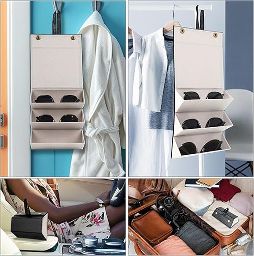 Sunglasses Travel Case,Portable Multiple Glasses box Foldable Eyeglasses Case，Suitable for men, women and girls who carry multiple pairs of glasses(Brown/Black)