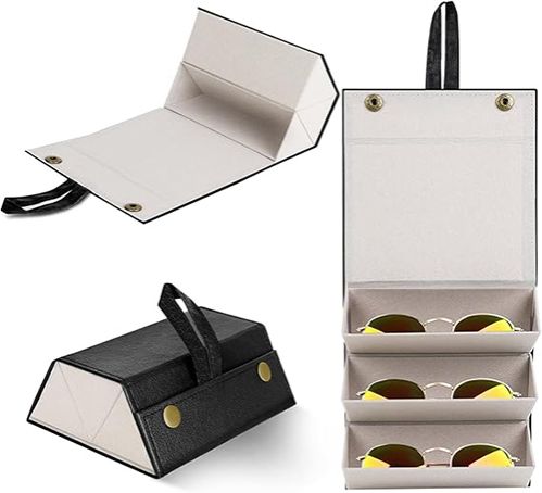 Sunglasses Travel Case,Portable Multiple Glasses box Foldable Eyeglasses Case，Suitable for men, women and girls who carry multiple pairs of glasses(Brown/Black)