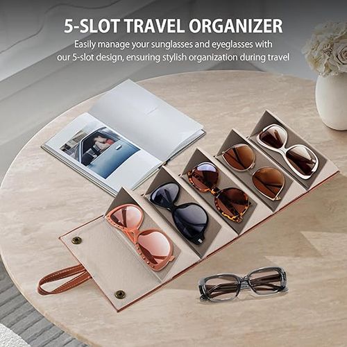 Sunglasses Travel Case,Portable Multiple Glasses box Foldable Eyeglasses Case，Suitable for men, women and girls who carry multiple pairs of glasses(Brown/Black)