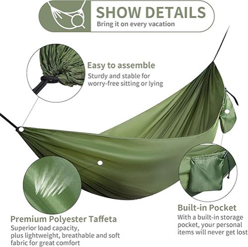 Quick-Open Ultra-Light Portable Camping Hammock 140cm*210cm, Breathable Polyester, Integrated Storage, 200KG Load, Anti-Rollover Large Space, Outdoor Travel Hammock, 4 Colors Available