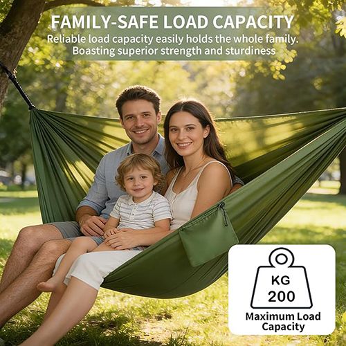 Quick-Open Ultra-Light Portable Camping Hammock 140cm*210cm, Breathable Polyester, Integrated Storage, 200KG Load, Anti-Rollover Large Space, Outdoor Travel Hammock, 4 Colors Available