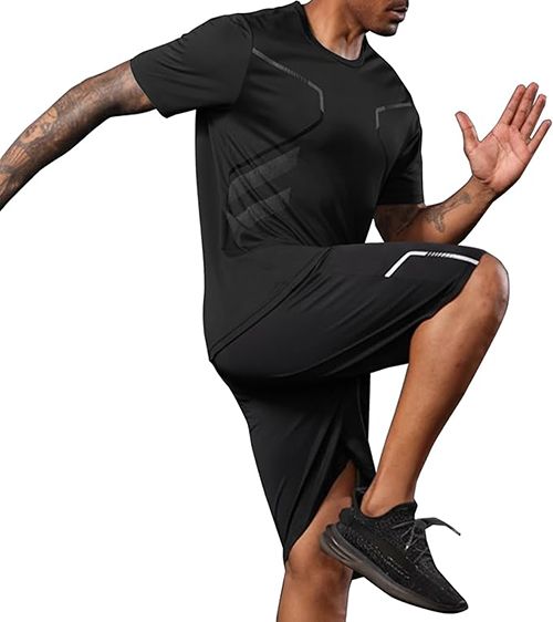 2 Pack Men's Gym Shorts Shirt Set Workout Athletic Basketball Running Football Elastic Waist with Pocket Gifts