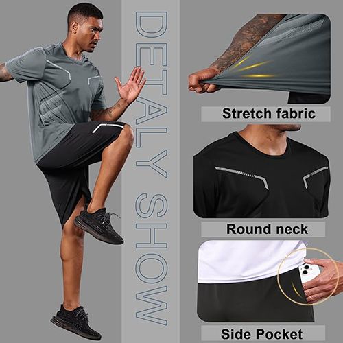 2 Pack Men's Gym Shorts Shirt Set Workout Athletic Basketball Running Football Elastic Waist with Pocket Gifts