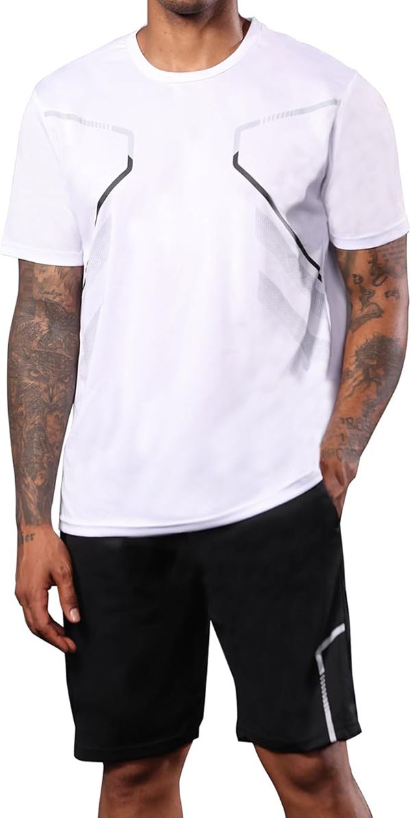 2 Pack Men's Gym Shorts Shirt Set Workout Athletic Basketball Running Football Elastic Waist with Pocket Gifts