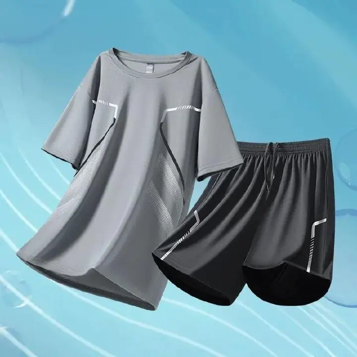 2 Pack Men's Gym Shorts Shirt Set Workout Athletic Basketball Running Football Elastic Waist with Pocket Gifts