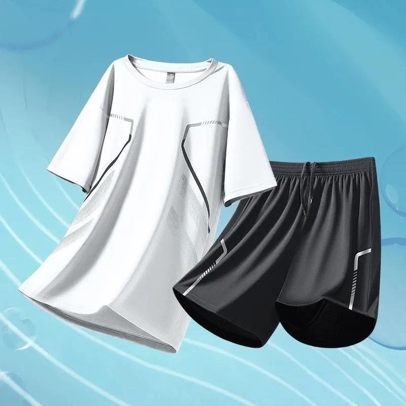 2 Pack Men's Gym Shorts Shirt Set Workout Athletic Basketball Running Football Elastic Waist with Pocket Gifts