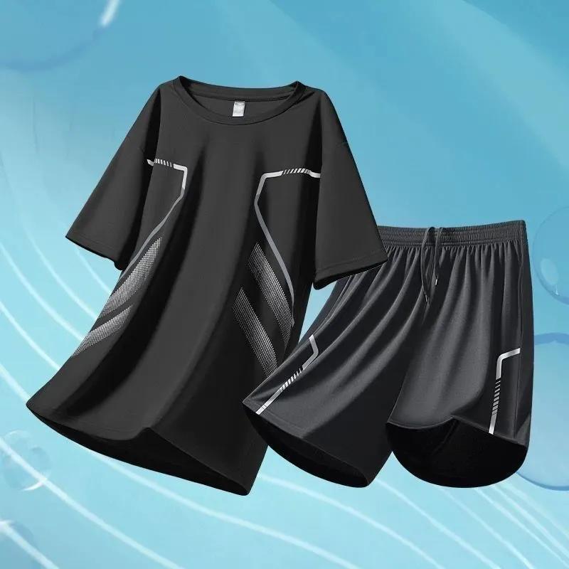 2 Pack Men's Gym Shorts Shirt Set Workout Athletic Basketball Running Football Elastic Waist with Pocket Gifts