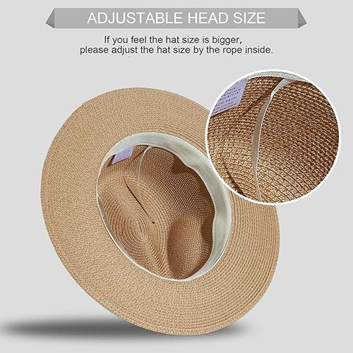 Women Wide Brim Straw Panama Roll up Hat Fedora Beach Sun Hat UPF50+ Foldable