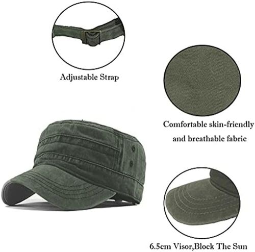 Military Cap Vintage Army Caps Washed Cotton Flat Top Cap Outdoor Sunhat