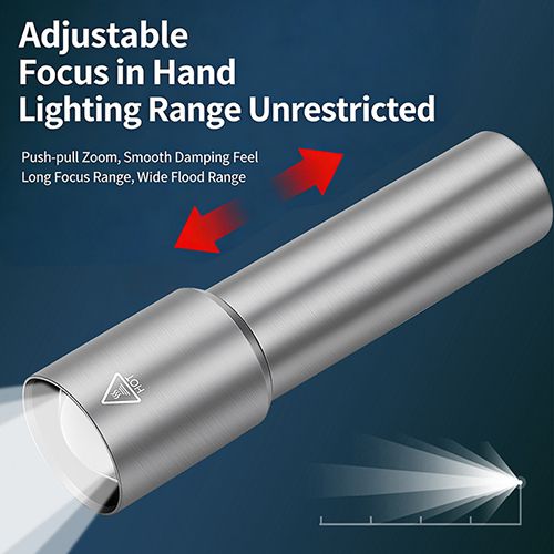 Mini USB Rechargeable Flashlight: Stainless Steel Body, Zoomable Focus, 3-Level Brightness, Water Resistant – Ideal for Camping, Hiking, Night Walking, Cycling & Emergency Use for Outdoor Enthusiasts