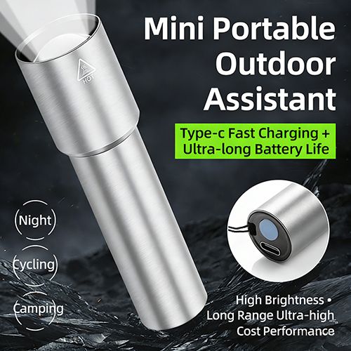 Mini USB Rechargeable Flashlight: Stainless Steel Body, Zoomable Focus, 3-Level Brightness, Water Resistant – Ideal for Camping, Hiking, Night Walking, Cycling & Emergency Use for Outdoor Enthusiasts