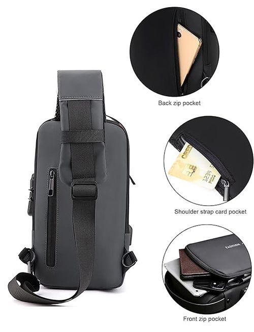 Men's Sling Backpack with USB Charging Port & Anti-Theft Lock: Waterproof Nano Fabric, Reflective Strap – Ideal for Commuting, Travel, Work & Outdoor Activities for Modern Men