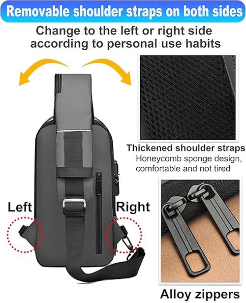 Men's Sling Backpack with USB Charging Port & Anti-Theft Lock: Waterproof Nano Fabric, Reflective Strap – Ideal for Commuting, Travel, Work & Outdoor Activities for Modern Men