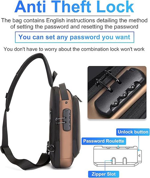 Men's Sling Backpack with USB Charging Port & Anti-Theft Lock: Waterproof Nano Fabric, Reflective Strap – Ideal for Commuting, Travel, Work & Outdoor Activities for Modern Men