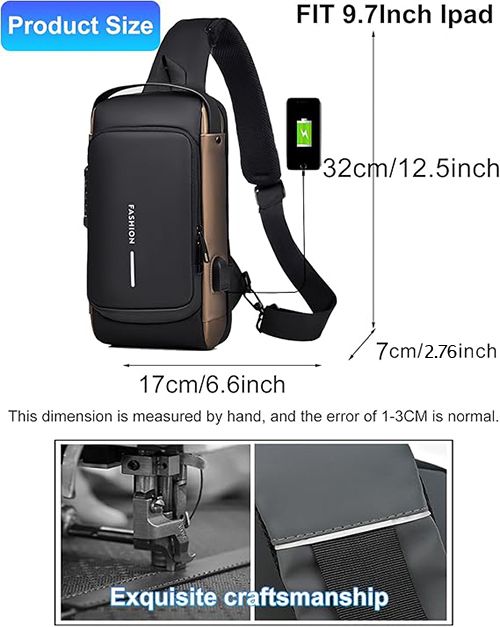 Men's Sling Backpack with USB Charging Port & Anti-Theft Lock: Waterproof Nano Fabric, Reflective Strap – Ideal for Commuting, Travel, Work & Outdoor Activities for Modern Men