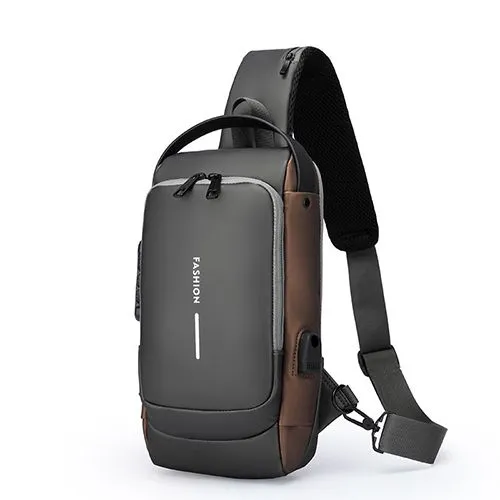 Men's Sling Backpack with USB Charging Port & Anti-Theft Lock: Waterproof Nano Fabric, Reflective Strap – Ideal for Commuting, Travel, Work & Outdoor Activities for Modern Men