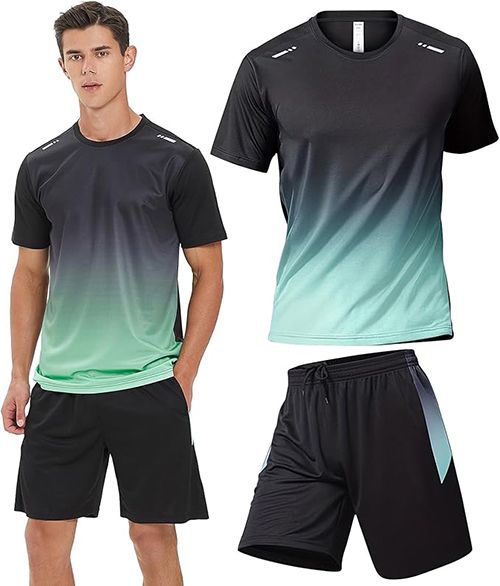 Men's Ice Silk Gradient Sports Set: Quick Dry, Breathable, Lightweight 2-Piece T-Shirt & Shorts – Ideal for Running, Basketball, Gym, Fitness & Outdoor Activities for Active Men