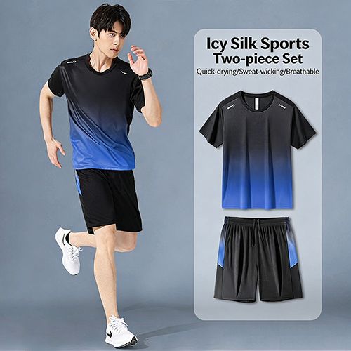 Men's Ice Silk Gradient Sports Set: Quick Dry, Breathable, Lightweight 2-Piece T-Shirt & Shorts – Ideal for Running, Basketball, Gym, Fitness & Outdoor Activities for Active Men
