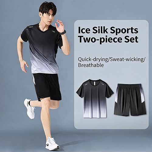 Men's Ice Silk Gradient Sports Set: Quick Dry, Breathable, Lightweight 2-Piece T-Shirt & Shorts – Ideal for Running, Basketball, Gym, Fitness & Outdoor Activities for Active Men