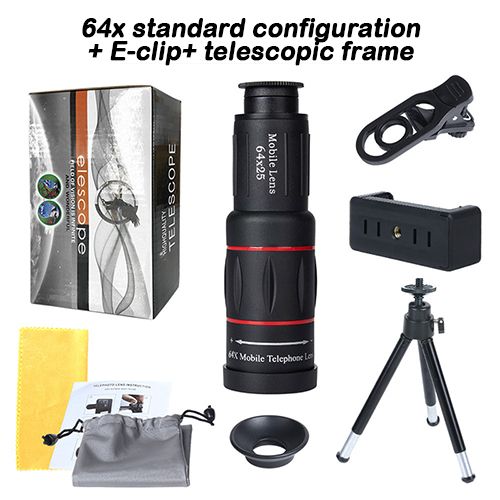 18/28/36/64X Telephoto Lens Kit for iPhone and Android Cell Phones, Long Focus Telephoto Phone Lens with Universal Clip, Suitable for Outdoor Picture Video Taking