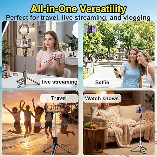Portable Selfie Stick with Detachable Remote, Extendable 360° Rotation Phone Tripod Stand,  Mini Travel Tripod Stand for Cell Phone Filming Compatible with iPhone Samsung Android Smartphone Gopro