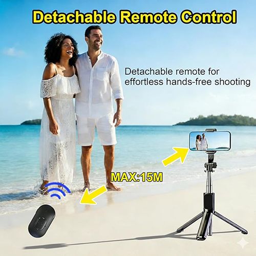 Portable Selfie Stick with Detachable Remote, Extendable 360° Rotation Phone Tripod Stand,  Mini Travel Tripod Stand for Cell Phone Filming Compatible with iPhone Samsung Android Smartphone Gopro