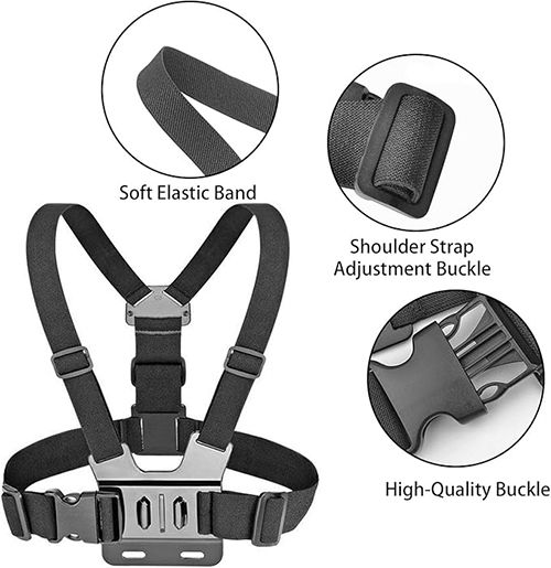 Adjustable Mobile Phone Chest Strap Harness Mount, Black, Compatible with iPhone, GoPro Hero, DJI Osmo Action Cameras（6-piece set）