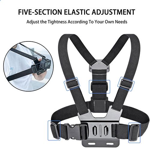 Adjustable Mobile Phone Chest Strap Harness Mount, Black, Compatible with iPhone, GoPro Hero, DJI Osmo Action Cameras（6-piece set）