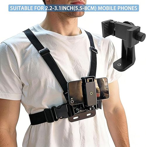 Adjustable Mobile Phone Chest Strap Harness Mount, Black, Compatible with iPhone, GoPro Hero, DJI Osmo Action Cameras（6-piece set）