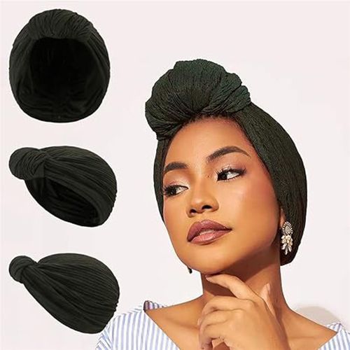 Women African Turban Hat Twist Pleated Head Wrap Boho Knot Pre-Tied Bonnet Beanie Cap Hair Loss Chemo Cap Jersey Head Scarf