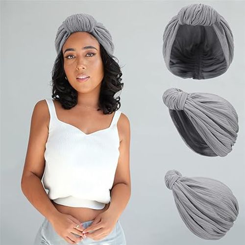 Women African Turban Hat Twist Pleated Head Wrap Boho Knot Pre-Tied Bonnet Beanie Cap Hair Loss Chemo Cap Jersey Head Scarf