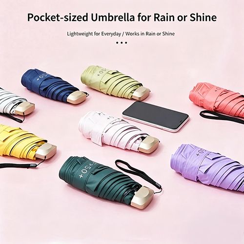 Mini Travel Sun Umbrella With Case - Small Compact UV Protection for Sun and Rain, Lightweight Windproof for Women Men Kids