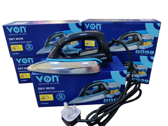 Von Dry Iron – Teflon Non-Stick Soleplate, Adjustable Temperature Control, Ergonomic Handle, 12-Month Warranty – Durable & Efficient Iron Box for Perfect Results