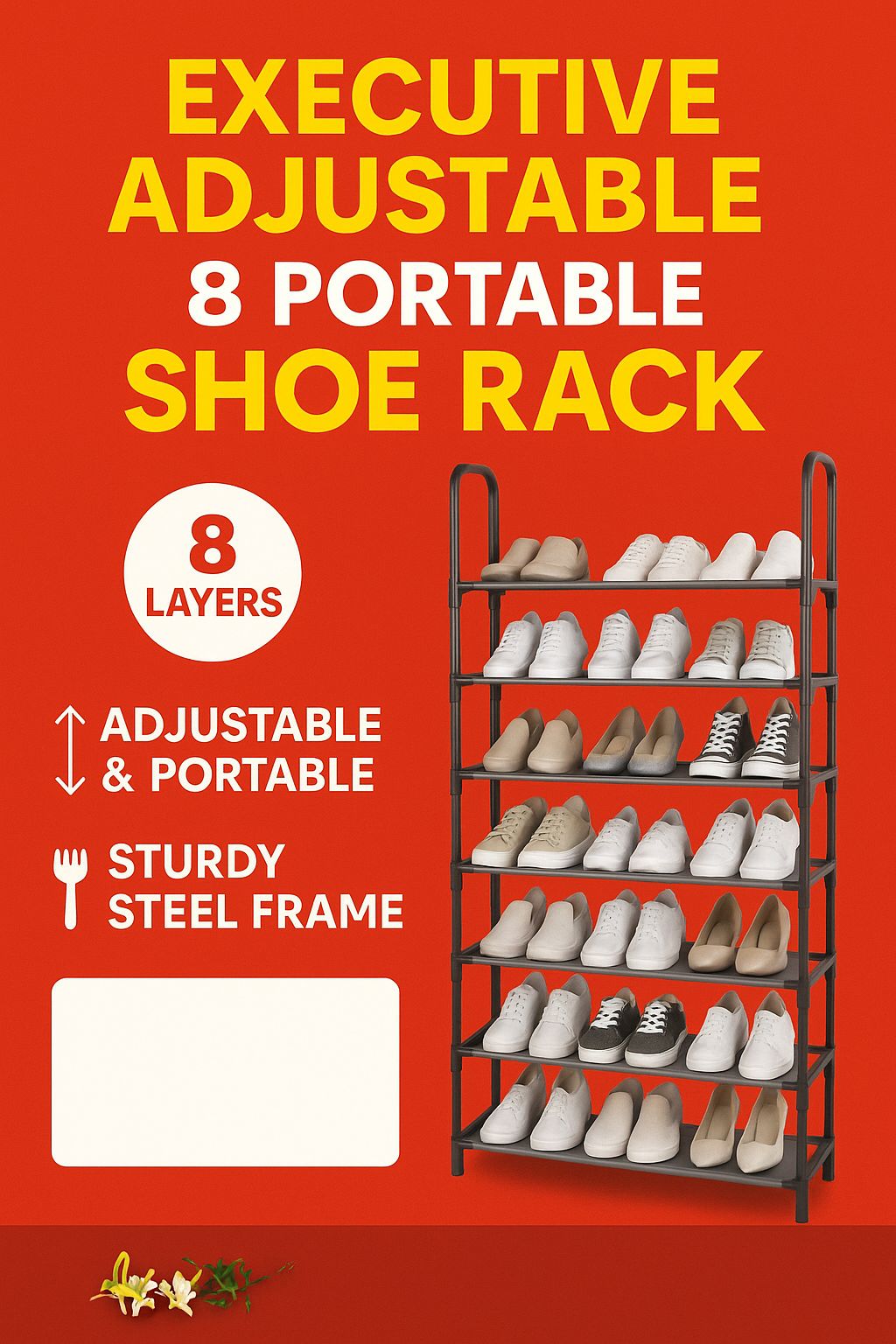 Executive Adjustable Portable 6-Layer Shoe Rack with Handrail – Heavy-Duty, Space-Saving Organizer for Sneakers, Heels & Boots – Sturdy Steel Frame, Easy to Assemble