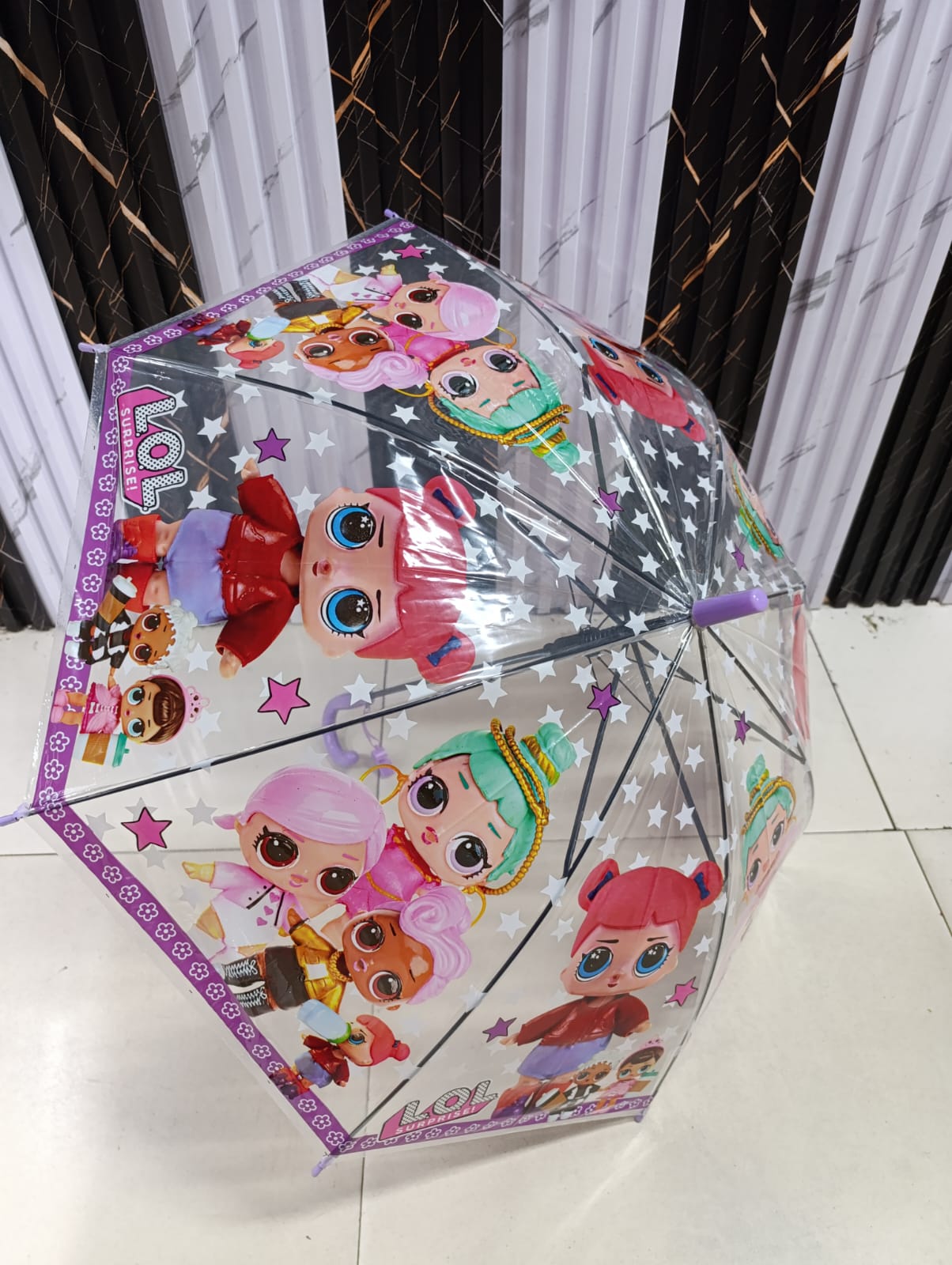 MRTLLOA Cartoon Characters Kids Clear Bubble Umbrella with an Easy Grip Curved Handle, Safety Transparent Dome Bubble Umbrella for Toddler Boys Girls.