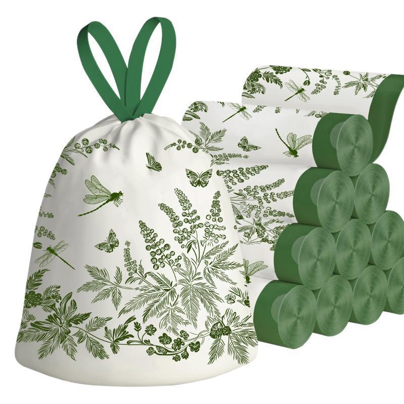 Mai Grass Tear-free Garbage Bag Thickened Drawstring Garbage Bags 30pcs – Tear-Resistant Kitchen Trash Bags, Portable Leak-Proof Household Waste Bags with Easy Tie Handles