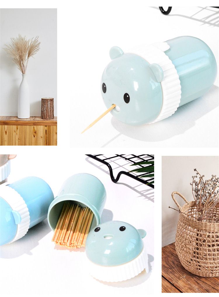 Plastic Cartoon Toothpick Box – Creative Bear-Shaped Toothpick Holder for Home & Living Room, Portable Round Design