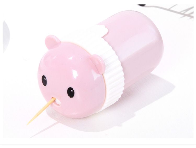 Plastic Cartoon Toothpick Box – Creative Bear-Shaped Toothpick Holder for Home & Living Room, Portable Round Design